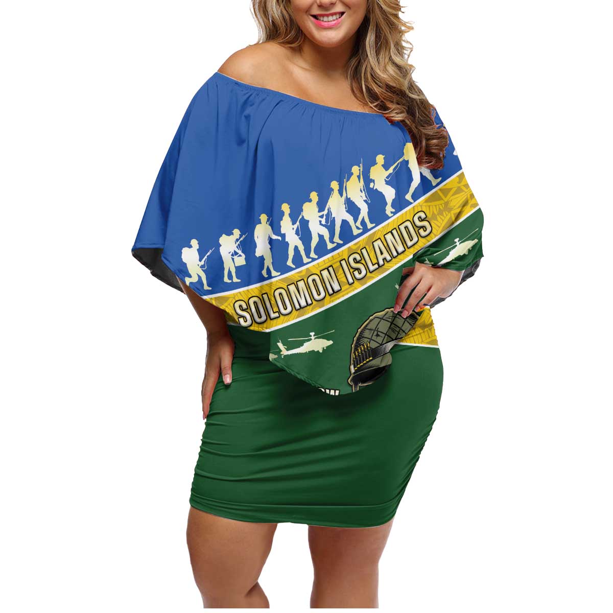 Solomon Islands Remembrance Day Family Matching Off Shoulder Short Dress and Hawaiian Shirt Lest We Forget LT05 Mom's Dress Green - Polynesian Pride
