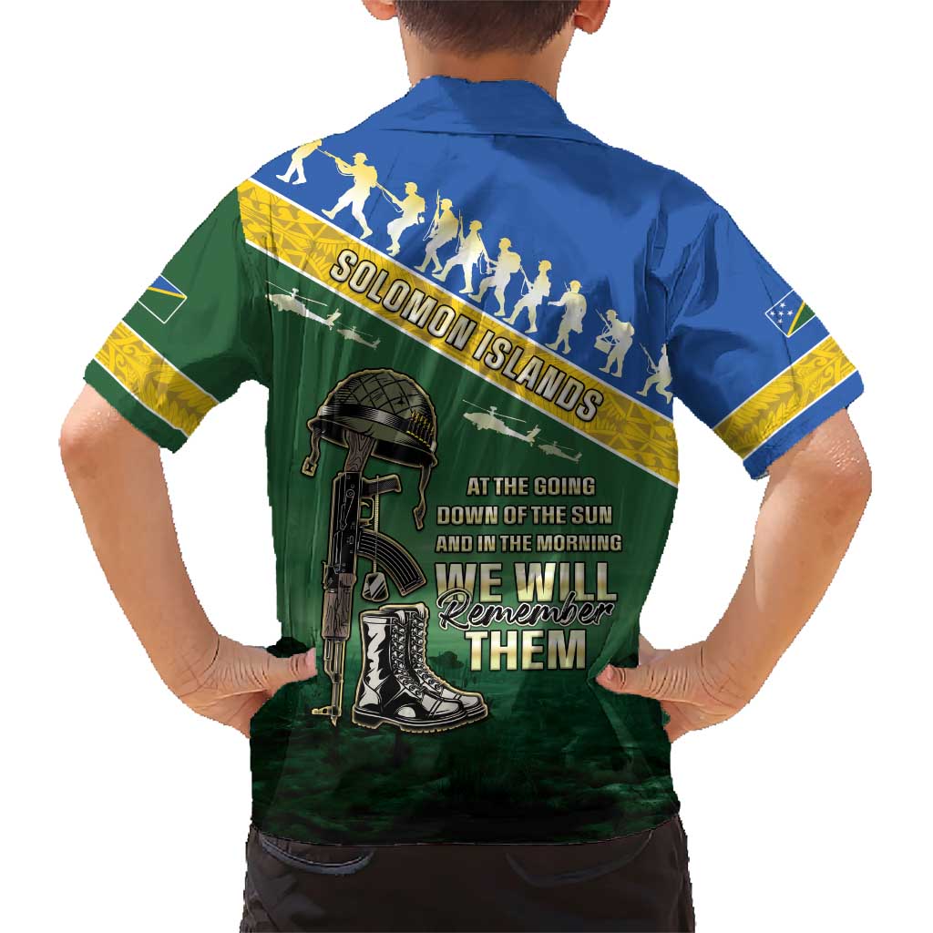 Solomon Islands Remembrance Day Family Matching Short Sleeve Bodycon Dress and Hawaiian Shirt Lest We Forget LT05 - Polynesian Pride