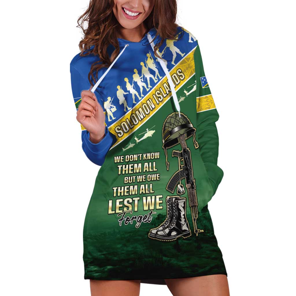 Solomon Islands Remembrance Day Hoodie Dress Lest We Forget LT05 Green - Polynesian Pride