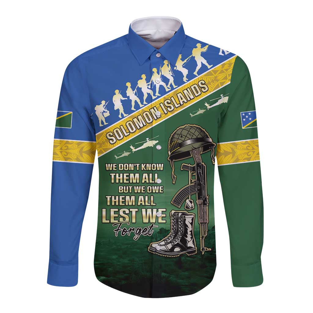 Solomon Islands Remembrance Day Long Sleeve Button Shirt Lest We Forget LT05 Unisex Green - Polynesian Pride