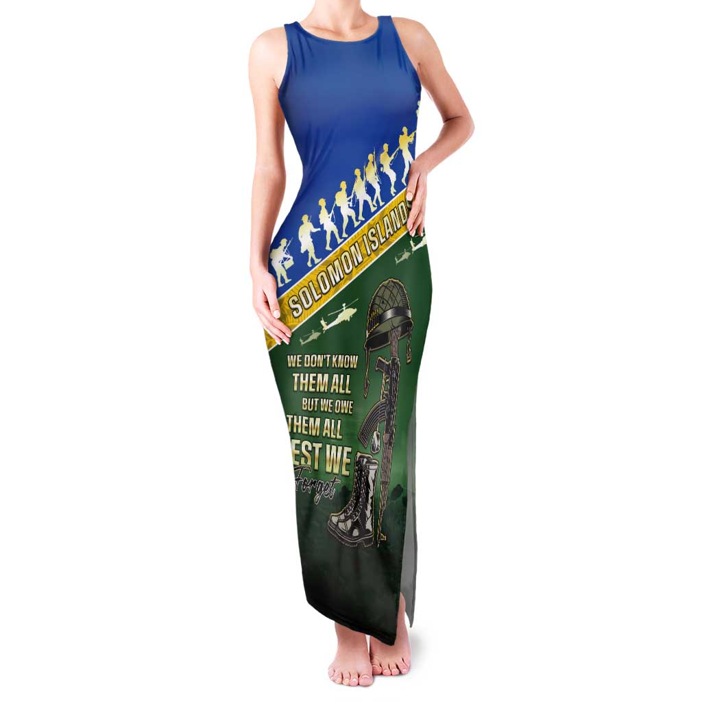 Solomon Islands Remembrance Day Tank Maxi Dress Lest We Forget LT05 Women Green - Polynesian Pride
