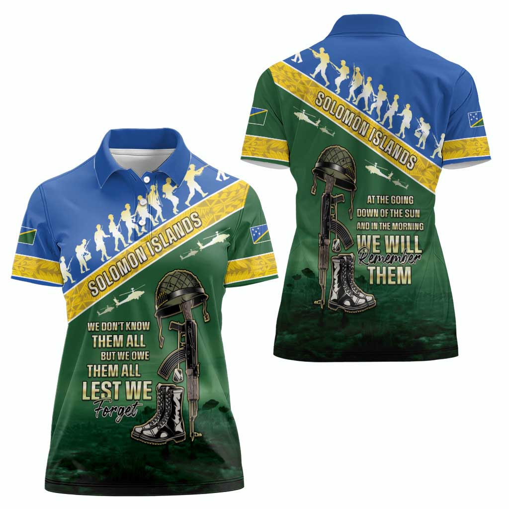 Solomon Islands Remembrance Day Women Polo Shirt Lest We Forget