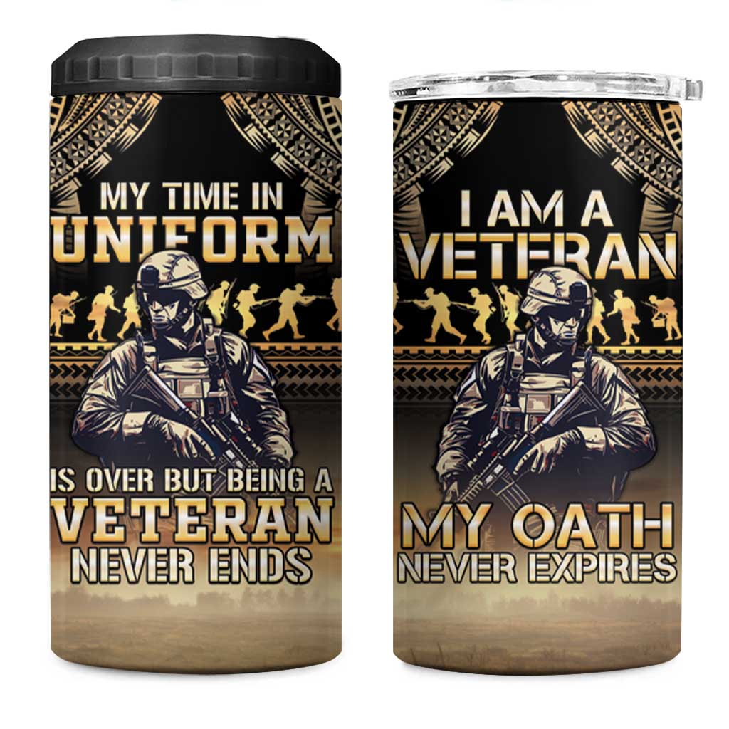 Polynesia Veterans Day 4 in 1 Can Cooler Tumbler Thank You Veterans Polynesian Pattern