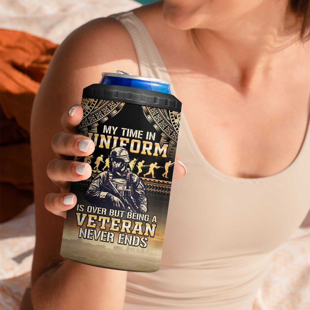 Polynesia Veterans Day 4 in 1 Can Cooler Tumbler Thank You Veterans Polynesian Pattern