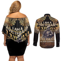 Polynesia Veterans Day Couples Matching Off Shoulder Short Dress and Long Sleeve Button Shirt Thank You Veterans Polynesian Pattern