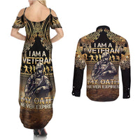 Polynesia Veterans Day Couples Matching Summer Maxi Dress and Long Sleeve Button Shirt Thank You Veterans Polynesian Pattern