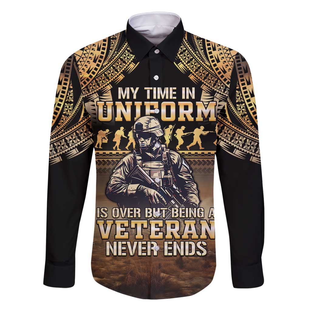 Polynesia Veterans Day Family Matching Mermaid Dress and Hawaiian Shirt Thank You Veterans Polynesian Pattern LT05 Dad's Shirt - Long Sleeve Gold - Polynesian Pride