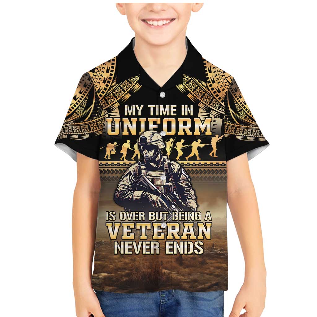 Polynesia Veterans Day Family Matching Mermaid Dress and Hawaiian Shirt Thank You Veterans Polynesian Pattern LT05 Son's Shirt Gold - Polynesian Pride