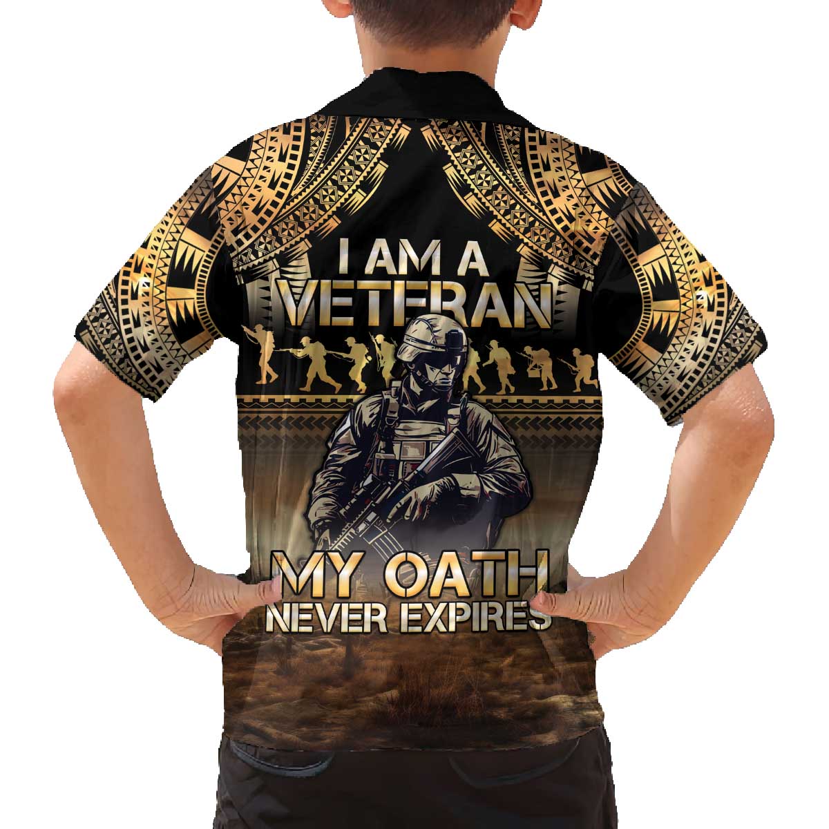Polynesia Veterans Day Family Matching Off The Shoulder Long Sleeve Dress and Hawaiian Shirt Thank You Veterans Polynesian Pattern LT05 - Polynesian Pride