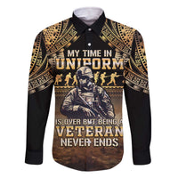 Polynesia Veterans Day Family Matching Off The Shoulder Long Sleeve Dress and Hawaiian Shirt Thank You Veterans Polynesian Pattern LT05 Dad's Shirt - Long Sleeve Gold - Polynesian Pride