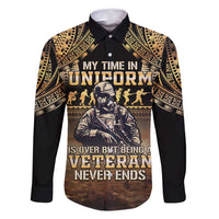 Polynesia Veterans Day Family Matching Off Shoulder Maxi Dress and Hawaiian Shirt Thank You Veterans Polynesian Pattern LT05 Dad's Shirt - Long Sleeve Gold - Polynesian Pride