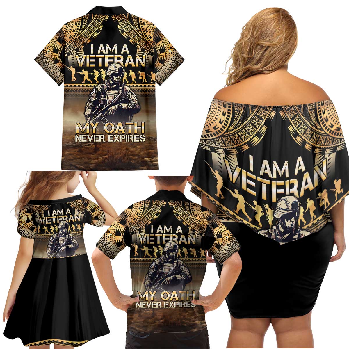 Polynesia Veterans Day Family Matching Off Shoulder Short Dress and Hawaiian Shirt Thank You Veterans Polynesian Pattern LT05 - Polynesian Pride