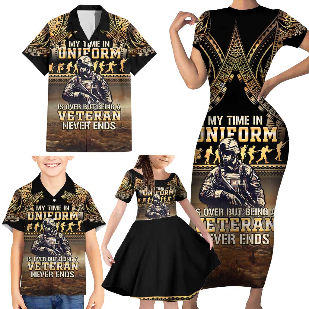 Polynesia Veterans Day Family Matching Short Sleeve Bodycon Dress and Hawaiian Shirt Thank You Veterans Polynesian Pattern LT05 - Polynesian Pride