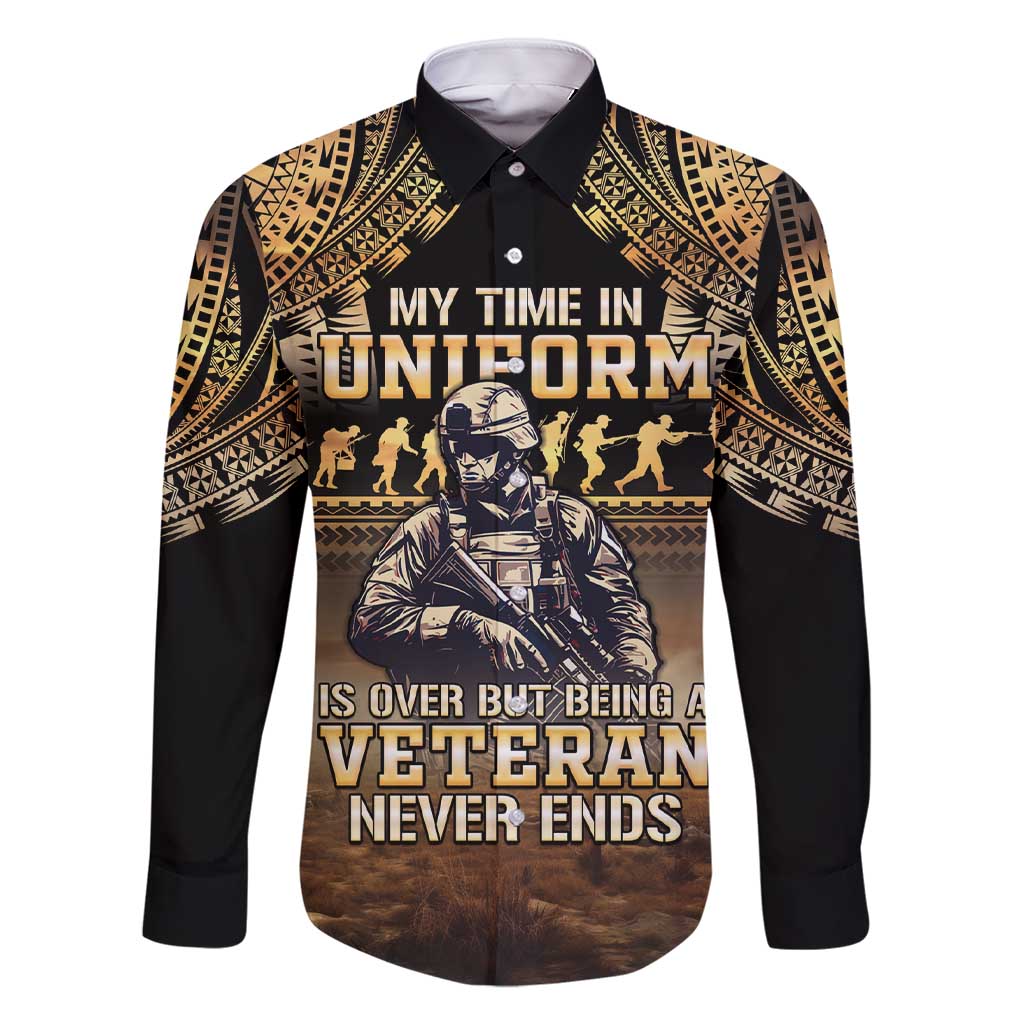 Polynesia Veterans Day Family Matching Short Sleeve Bodycon Dress and Hawaiian Shirt Thank You Veterans Polynesian Pattern LT05 Dad's Shirt - Long Sleeve Gold - Polynesian Pride