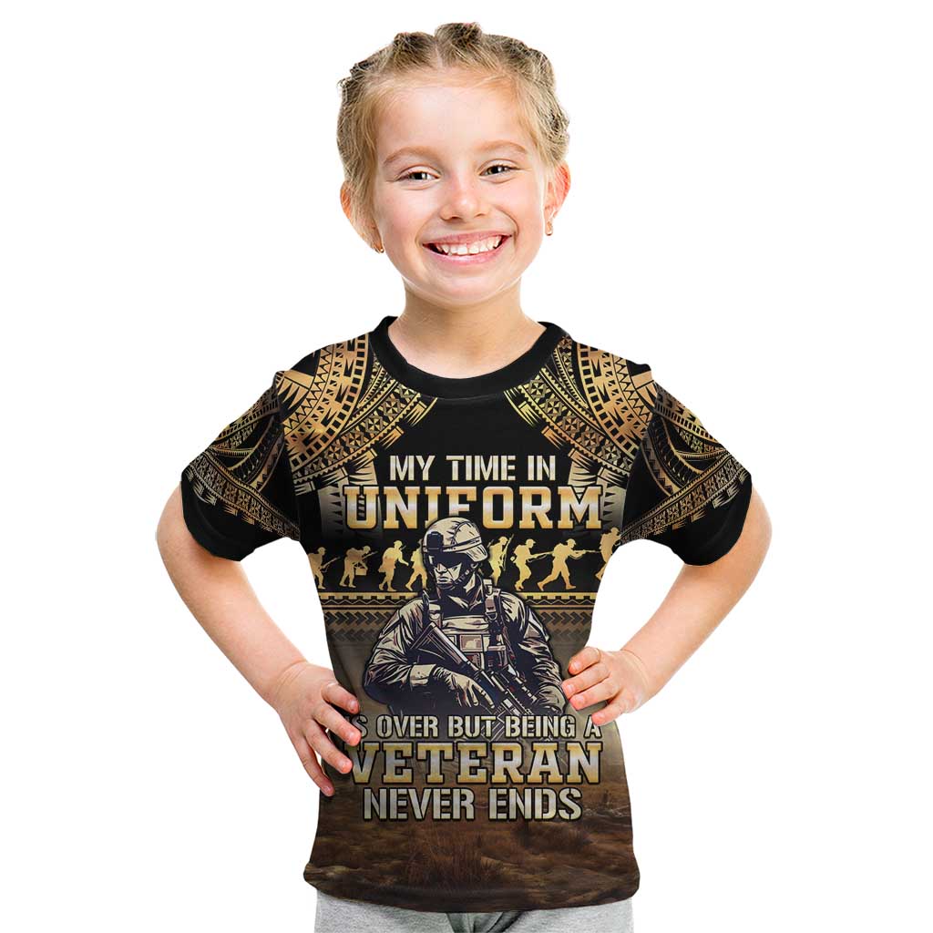 Polynesia Veterans Day Kid T Shirt Thank You Veterans Polynesian Pattern LT05 Gold - Polynesian Pride