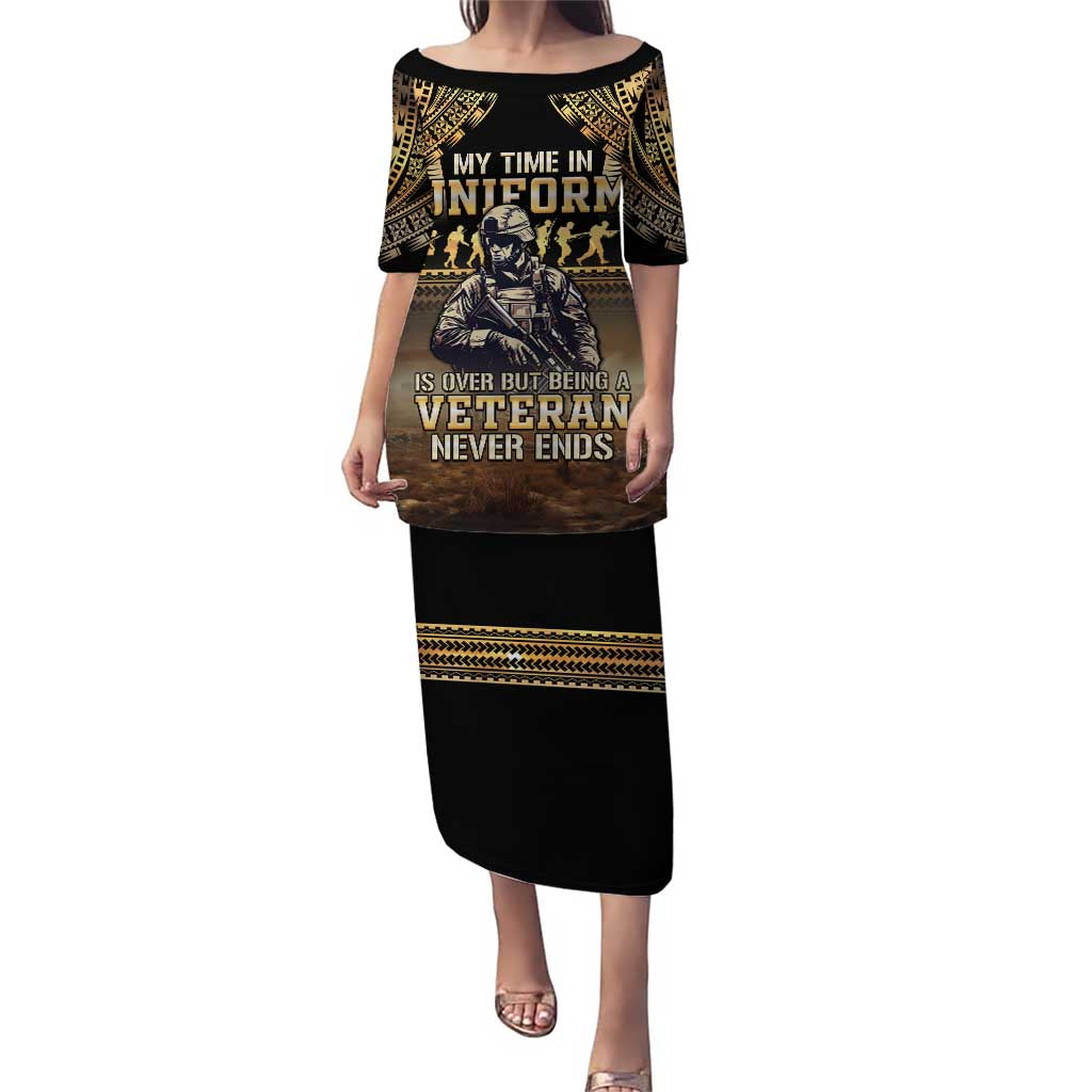 Polynesia Veterans Day Puletasi Thank You Veterans Polynesian Pattern LT05 Long Dress Gold - Polynesian Pride