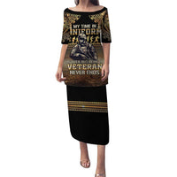 Polynesia Veterans Day Puletasi Thank You Veterans Polynesian Pattern LT05 Long Dress Gold - Polynesian Pride