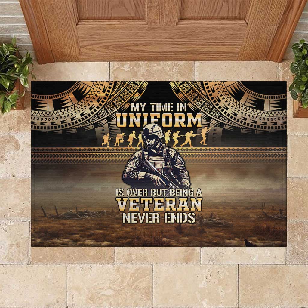Polynesia Veterans Day Rubber Doormat Thank You Veterans Polynesian Pattern LT05 Gold - Polynesian Pride