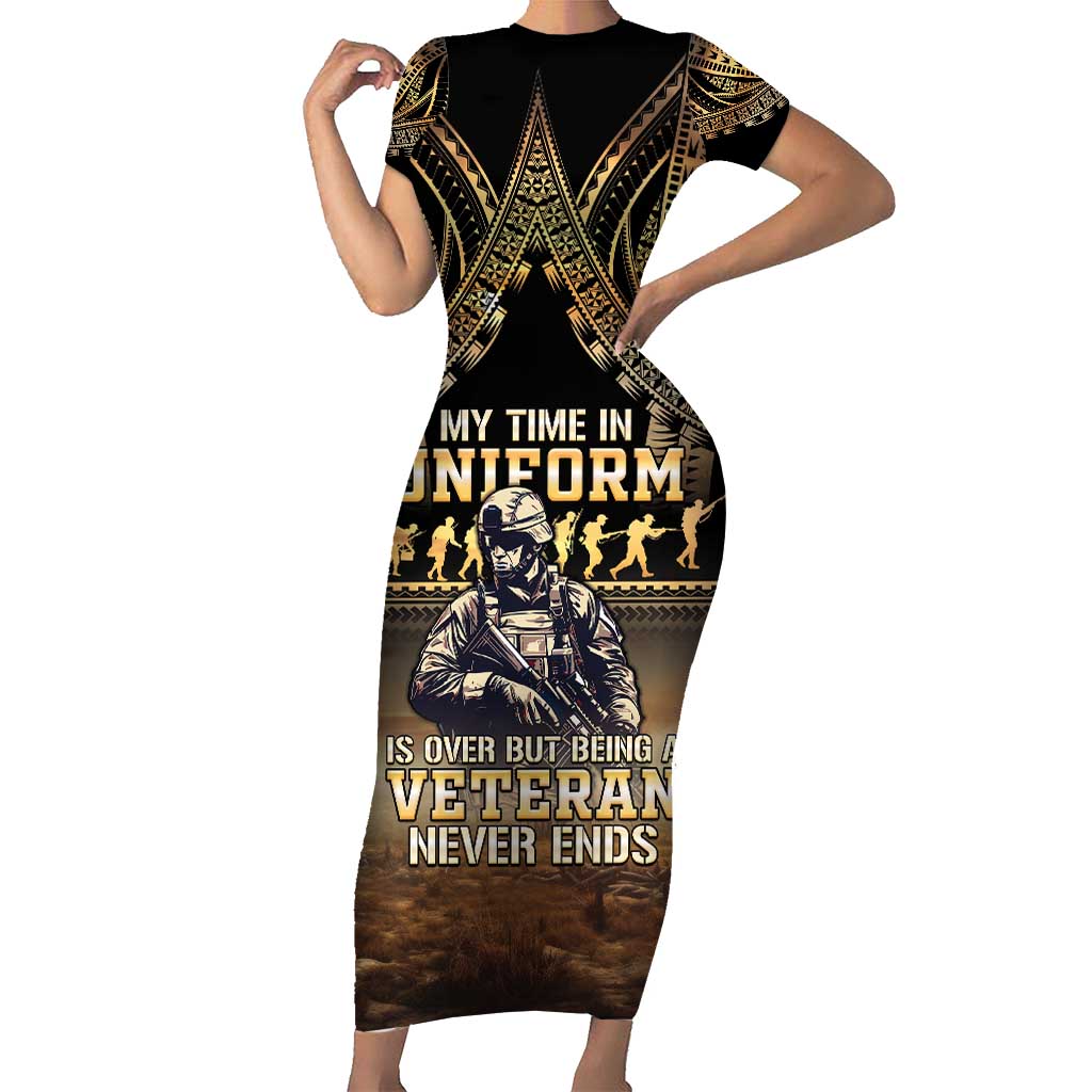 Polynesia Veterans Day Short Sleeve Bodycon Dress Thank You Veterans Polynesian Pattern