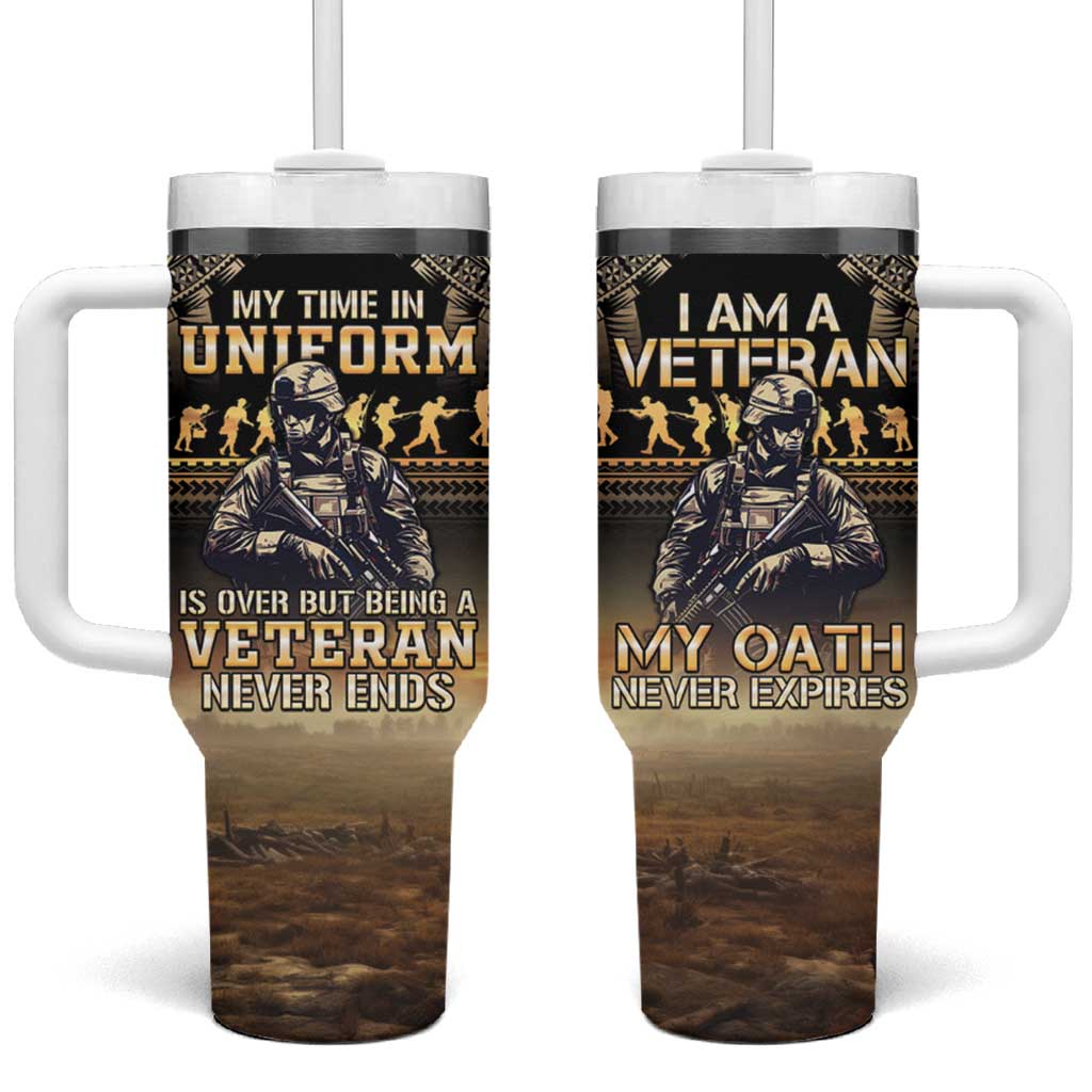 Polynesia Veterans Day Tumbler With Handle Thank You Veterans Polynesian Pattern LT05 One Size: 40 oz Gold - Polynesian Pride