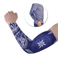 Personalised Queen Salote College Centenary Arm Sleeves Tongan Kupesi Pattern LT05 Set of 2 Navy - Polynesian Pride