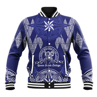 Personalised Queen Salote College Centenary Baseball Jacket Tongan Kupesi Pattern LT05 Unisex Navy - Polynesian Pride