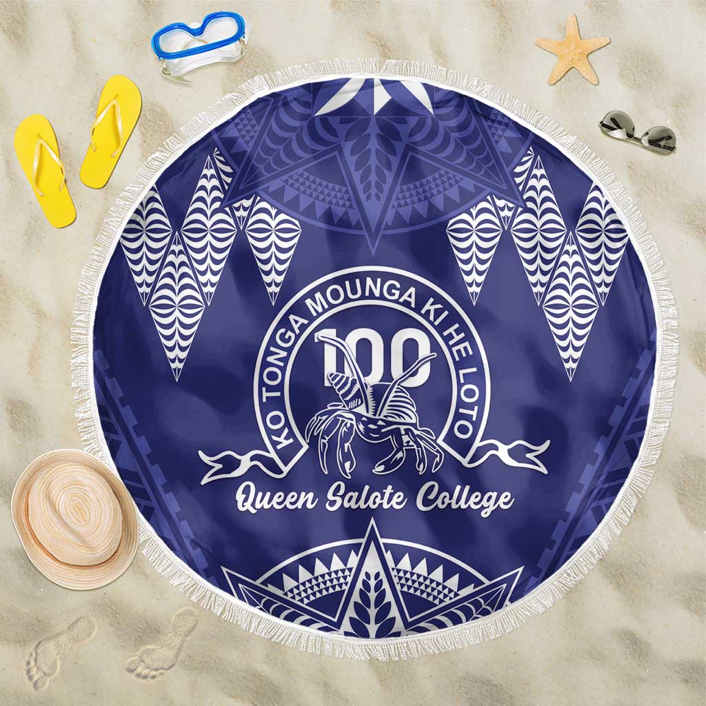 Queen Salote College Centenary Beach Blanket Tongan Kupesi Pattern LT05 One Size 150cm Navy - Polynesian Pride