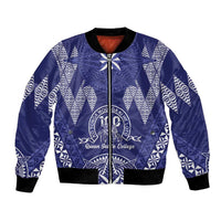 Personalised Queen Salote College Centenary Bomber Jacket Tongan Kupesi Pattern LT05 Unisex Navy - Polynesian Pride