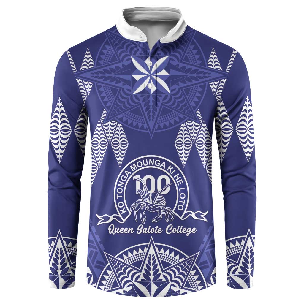 Personalised Queen Salote College Centenary Button Sweatshirt Tongan Kupesi Pattern LT05 Navy - Polynesian Pride