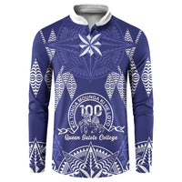 Personalised Queen Salote College Centenary Button Sweatshirt Tongan Kupesi Pattern LT05 Navy - Polynesian Pride