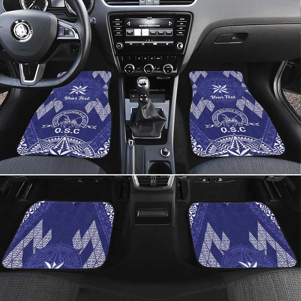 Personalised Queen Salote College Centenary Car Mats Tongan Kupesi Pattern LT05 Set 4pcs Navy - Polynesian Pride
