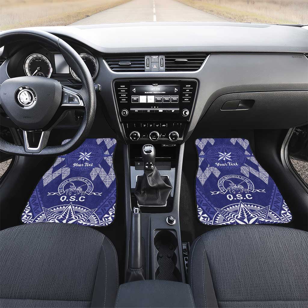 Personalised Queen Salote College Centenary Car Mats Tongan Kupesi Pattern LT05 Set 2pcs - Front Navy - Polynesian Pride