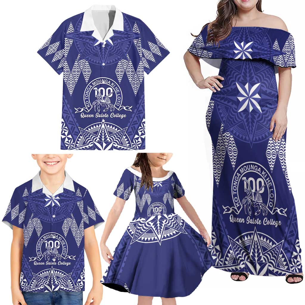Personalised Queen Salote College Centenary Family Matching Off Shoulder Maxi Dress and Hawaiian Shirt Tongan Kupesi Pattern LT05 - Polynesian Pride