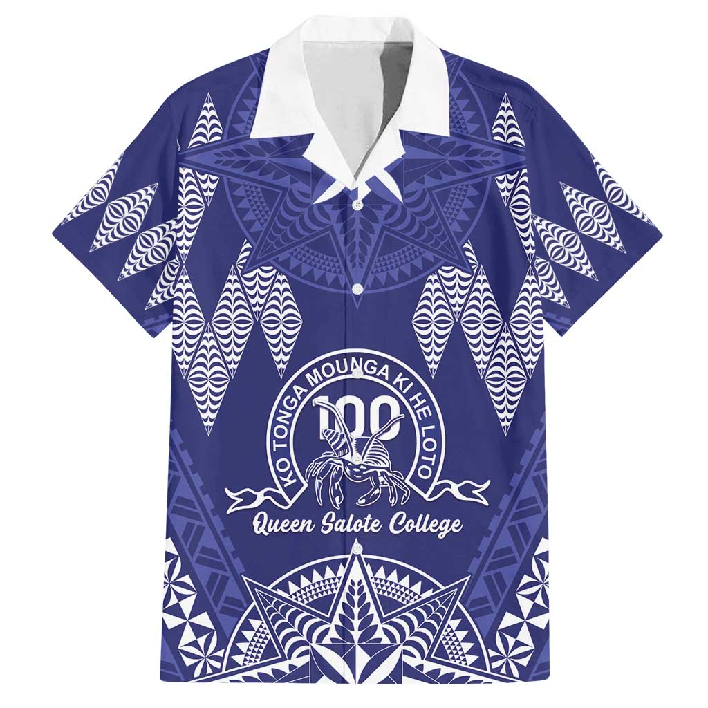 Personalised Queen Salote College Centenary Family Matching Summer Maxi Dress and Hawaiian Shirt Tongan Kupesi Pattern LT05 Dad's Shirt - Short Sleeve Navy - Polynesian Pride