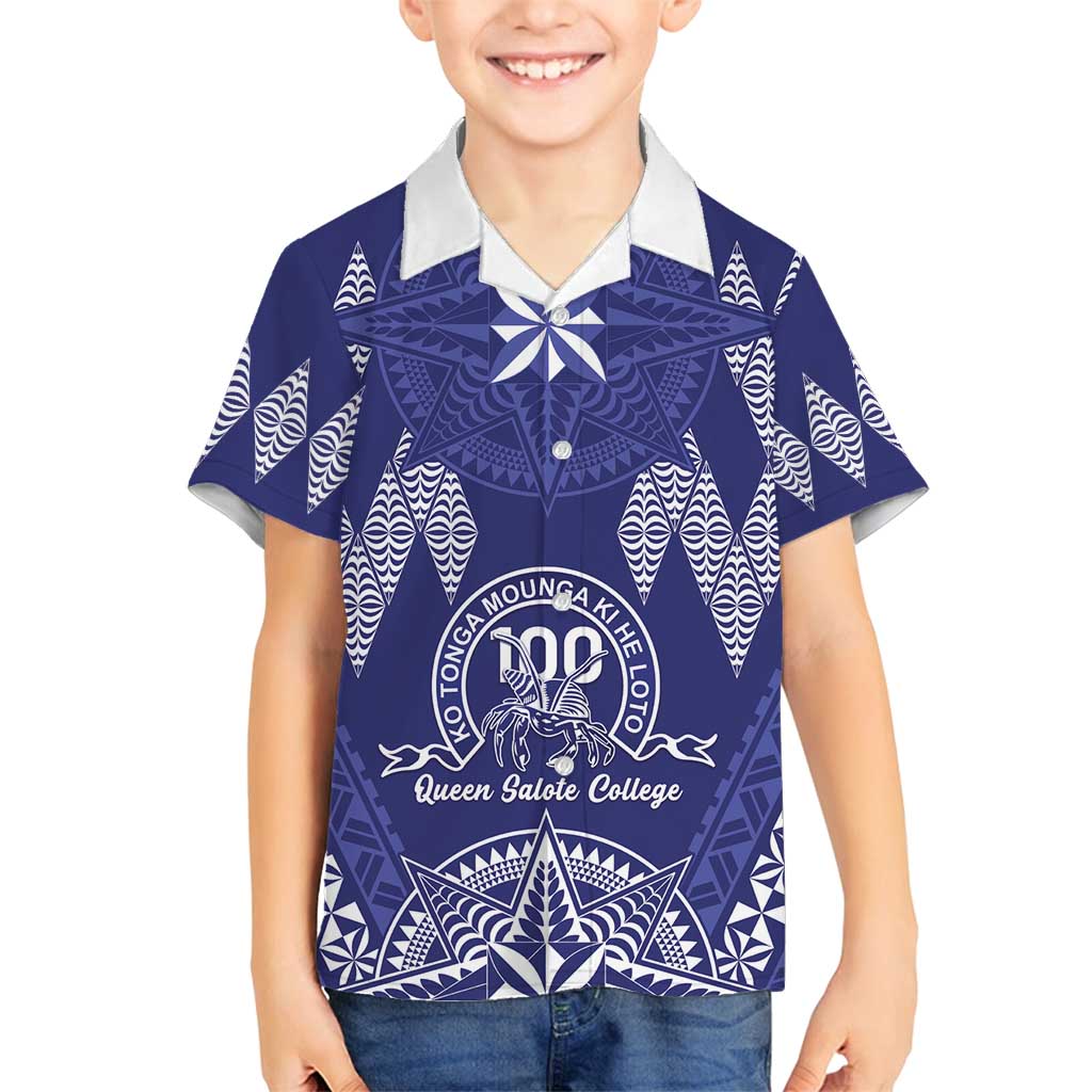 Personalised Queen Salote College Centenary Family Matching Summer Maxi Dress and Hawaiian Shirt Tongan Kupesi Pattern LT05 Son's Shirt Navy - Polynesian Pride