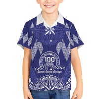 Personalised Queen Salote College Centenary Kid Hawaiian Shirt Tongan Kupesi Pattern LT05 Kid Navy - Polynesian Pride