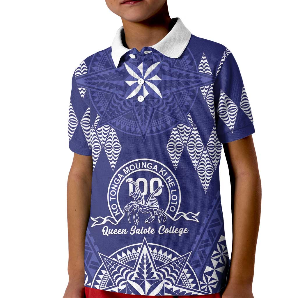 Personalised Queen Salote College Centenary Kid Polo Shirt Tongan Kupesi Pattern LT05 Kid Navy - Polynesian Pride