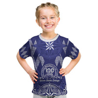Personalised Queen Salote College Centenary Kid T Shirt Tongan Kupesi Pattern LT05 Navy - Polynesian Pride