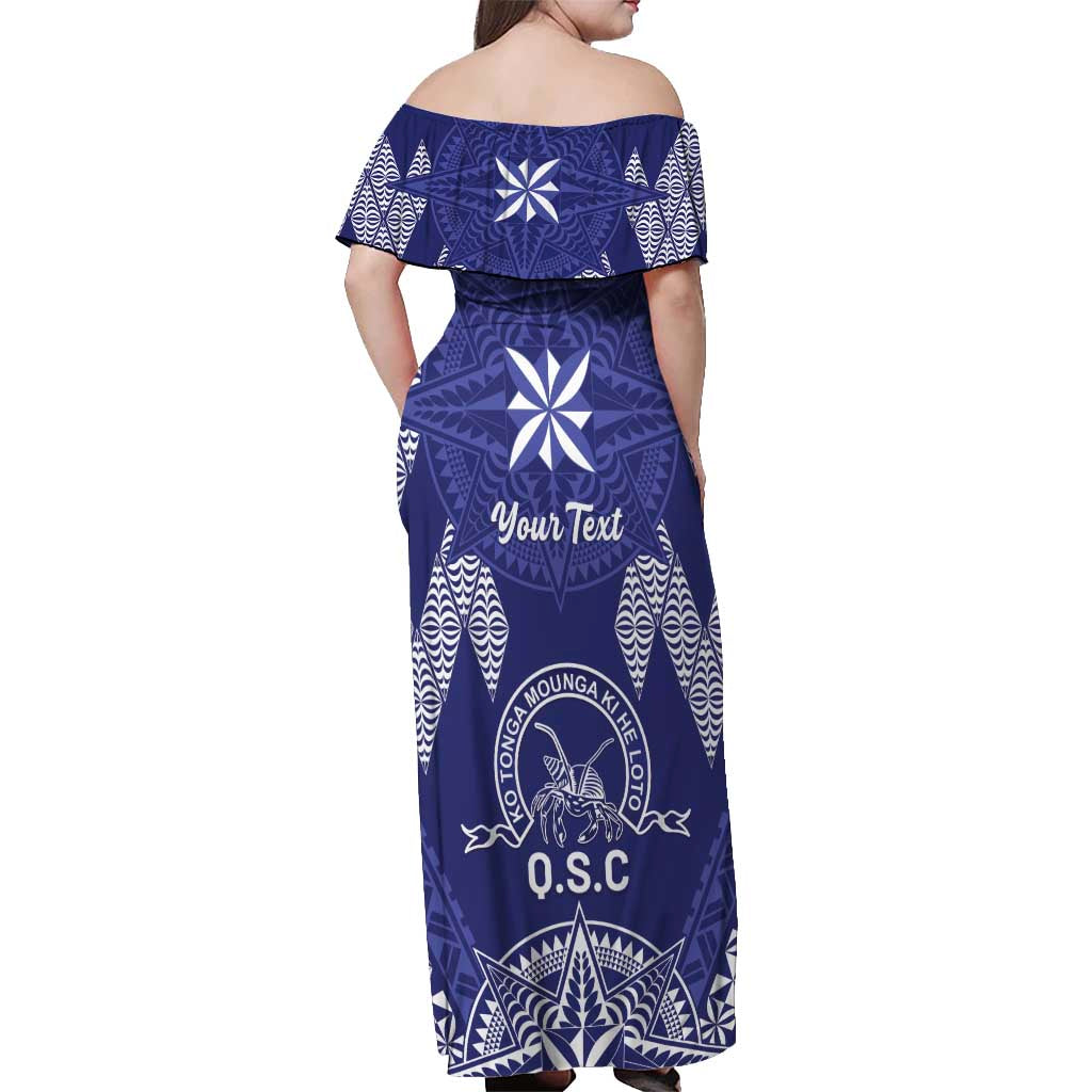 Personalised Queen Salote College Centenary Off Shoulder Maxi Dress Tongan Kupesi Pattern LT05 - Polynesian Pride