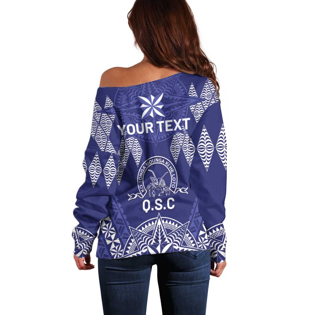 Personalised Queen Salote College Centenary Off Shoulder Sweater Tongan Kupesi Pattern LT05 - Polynesian Pride