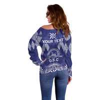 Personalised Queen Salote College Centenary Off Shoulder Sweater Tongan Kupesi Pattern LT05 - Polynesian Pride