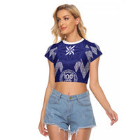 Personalised Queen Salote College Centenary Raglan Cropped T Shirt Tongan Kupesi Pattern - Polynesian Pride