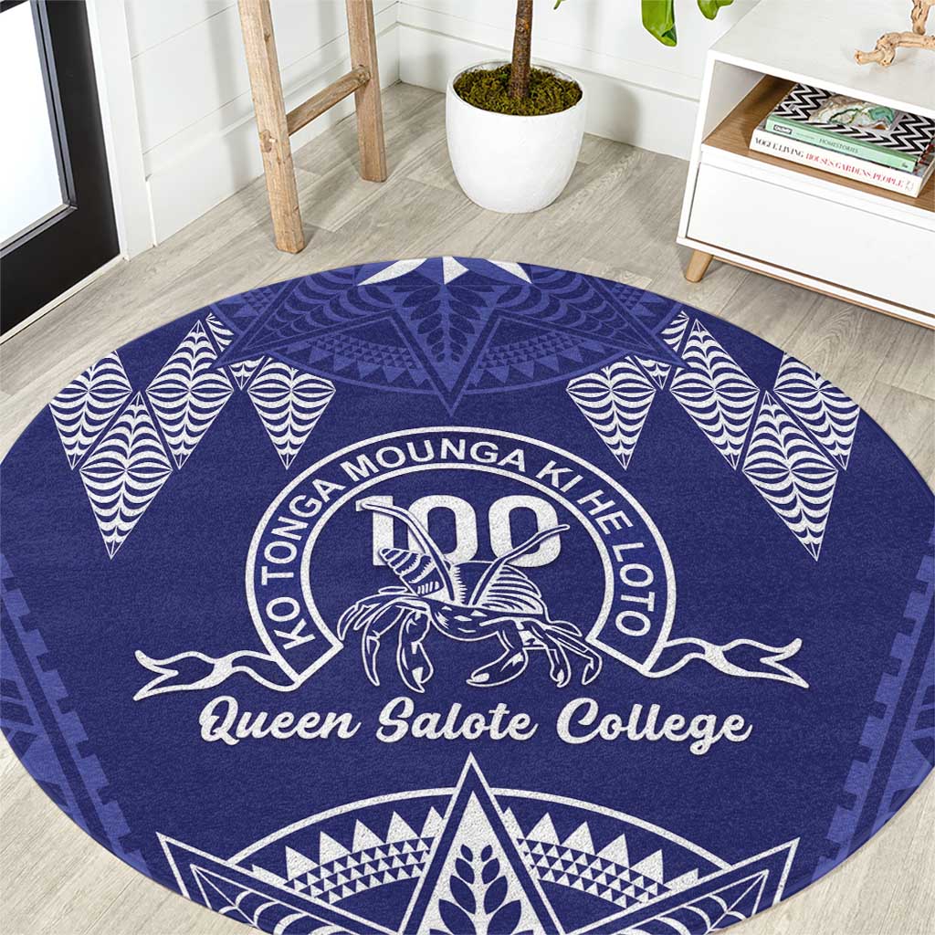 Queen Salote College Centenary Round Carpet Tongan Kupesi Pattern LT05 Navy - Polynesian Pride