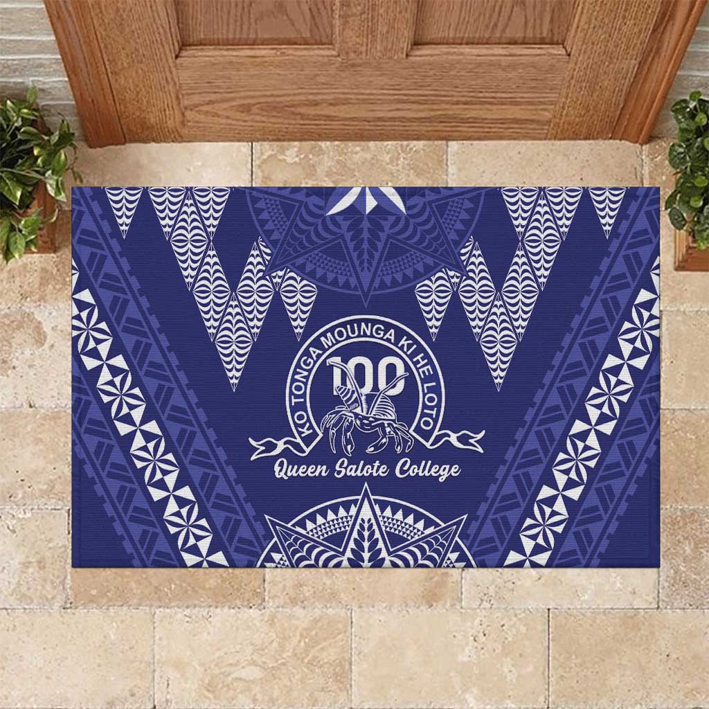 Queen Salote College Centenary Rubber Doormat Tongan Kupesi Pattern LT05 Navy - Polynesian Pride