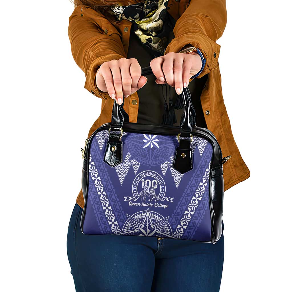 Queen Salote College Centenary Shoulder Handbag Tongan Kupesi Pattern LT05 One Size Navy - Polynesian Pride