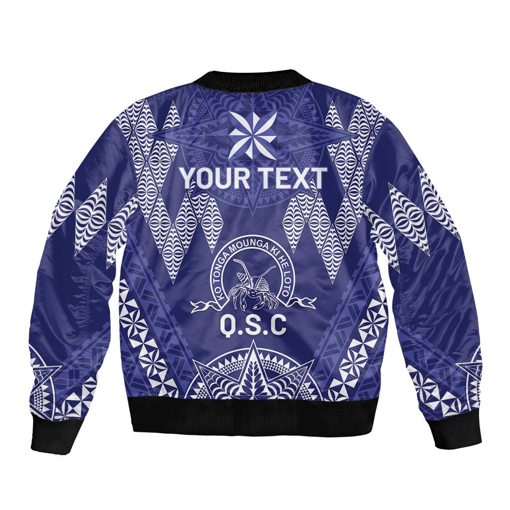 Personalised Queen Salote College Centenary Sleeve Zip Bomber Jacket Tongan Kupesi Pattern LT05 - Polynesian Pride