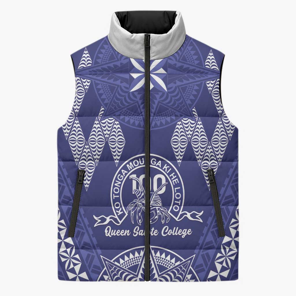 Personalised Queen Salote College Centenary Sleeveless Puffer Jacket Tongan Kupesi Pattern LT05 Unisex Navy - Polynesian Pride