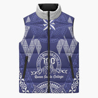 Personalised Queen Salote College Centenary Sleeveless Puffer Jacket Tongan Kupesi Pattern LT05 Unisex Navy - Polynesian Pride