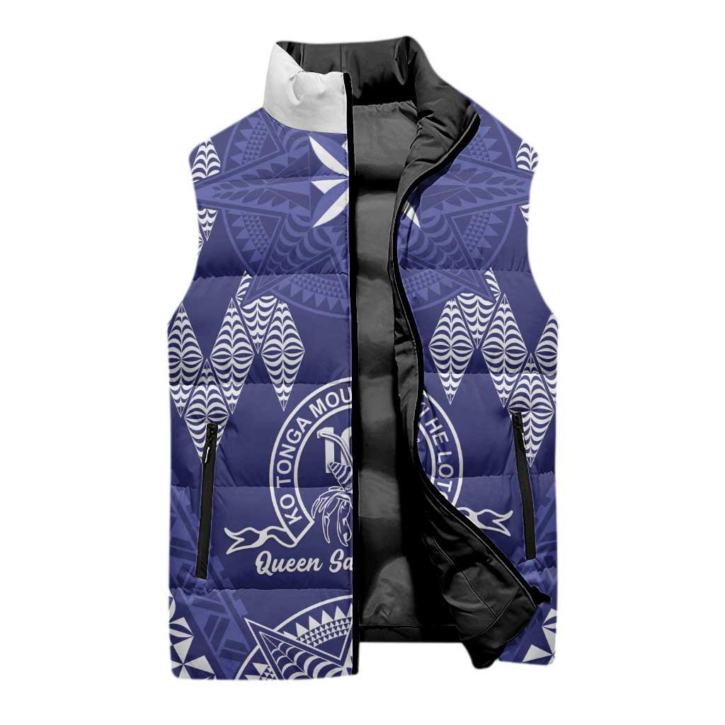 Personalised Queen Salote College Centenary Sleeveless Puffer Jacket Tongan Kupesi Pattern LT05 - Polynesian Pride