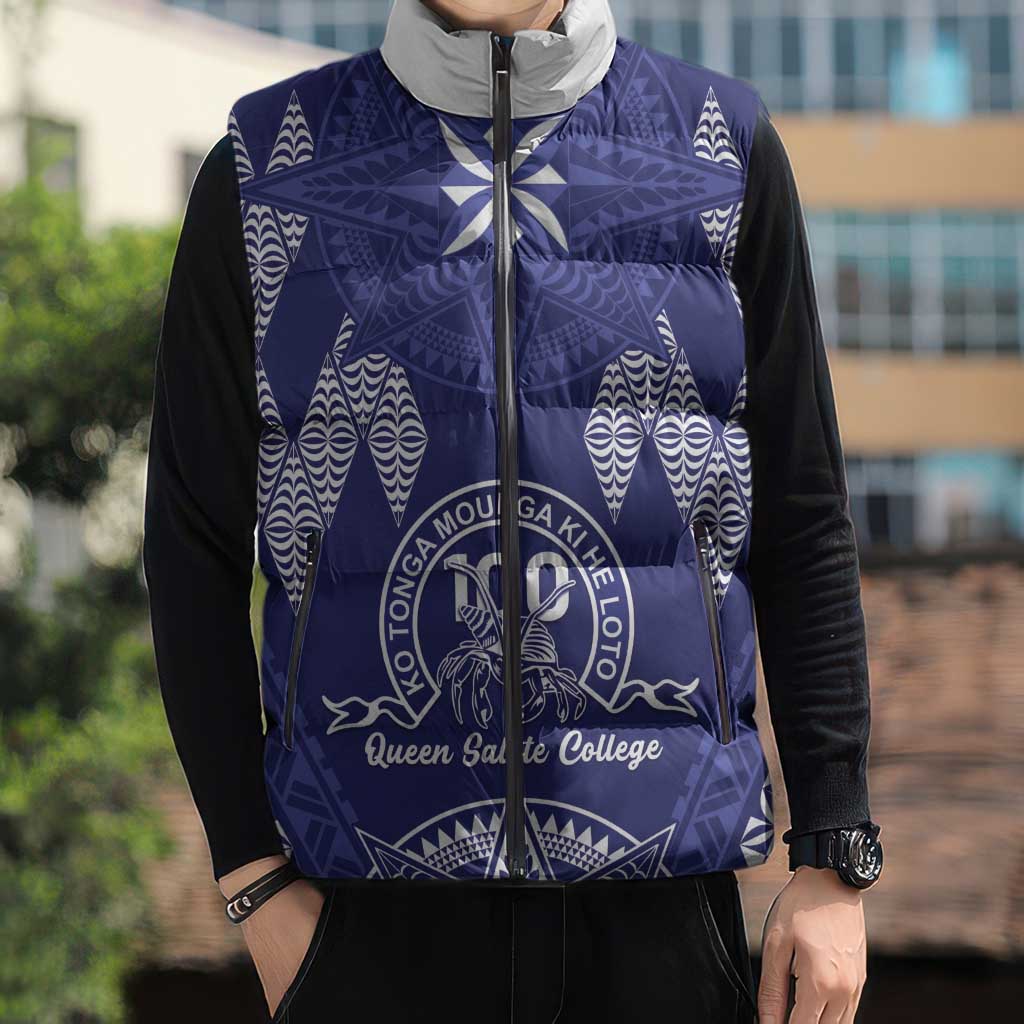 Personalised Queen Salote College Centenary Sleeveless Puffer Jacket Tongan Kupesi Pattern LT05 - Polynesian Pride